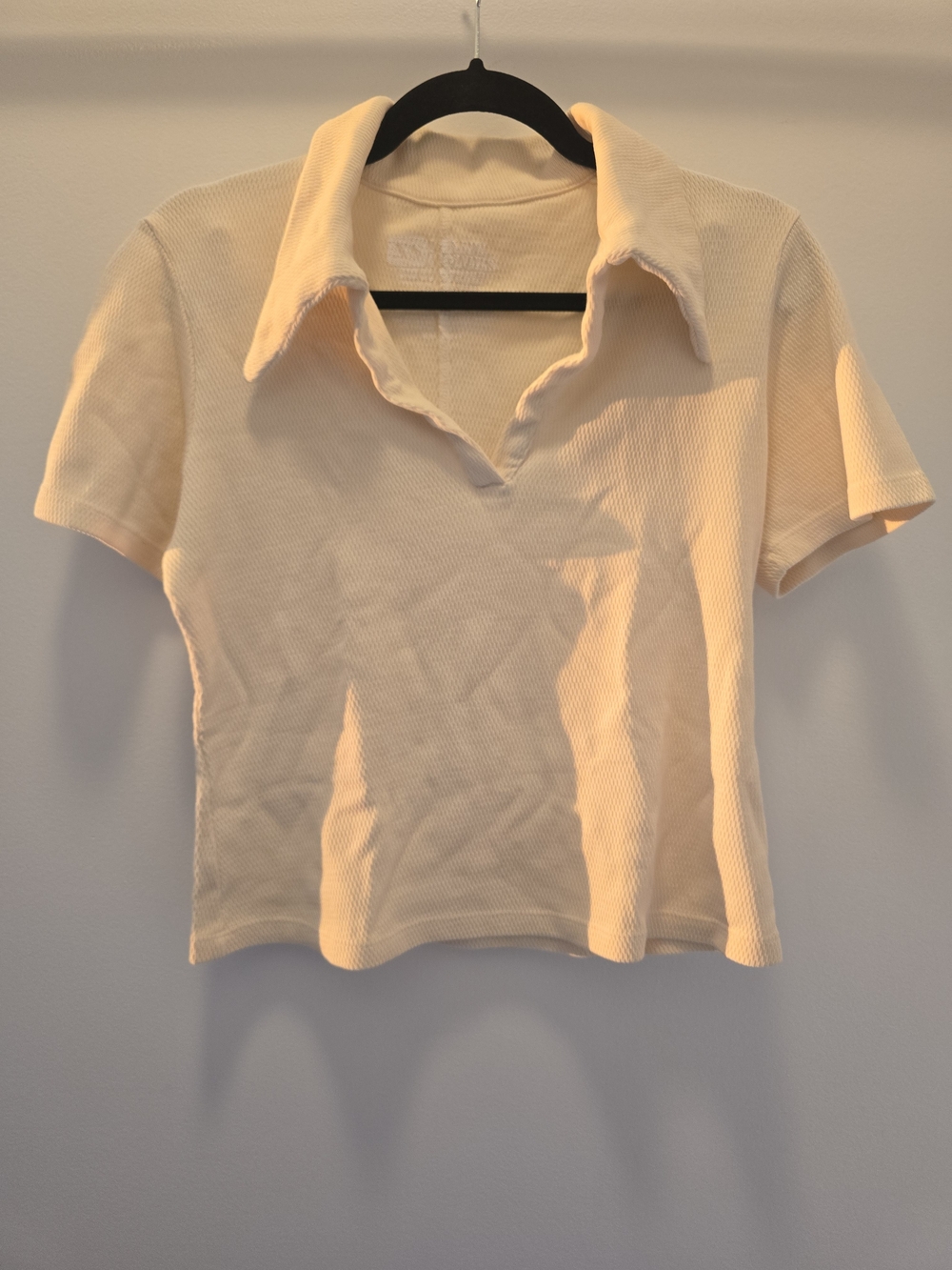 Big Bud Press Short Collared V-Neck Ribbed Crop Top - Cream